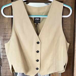 Zara Women's Beige Button-Down Vest